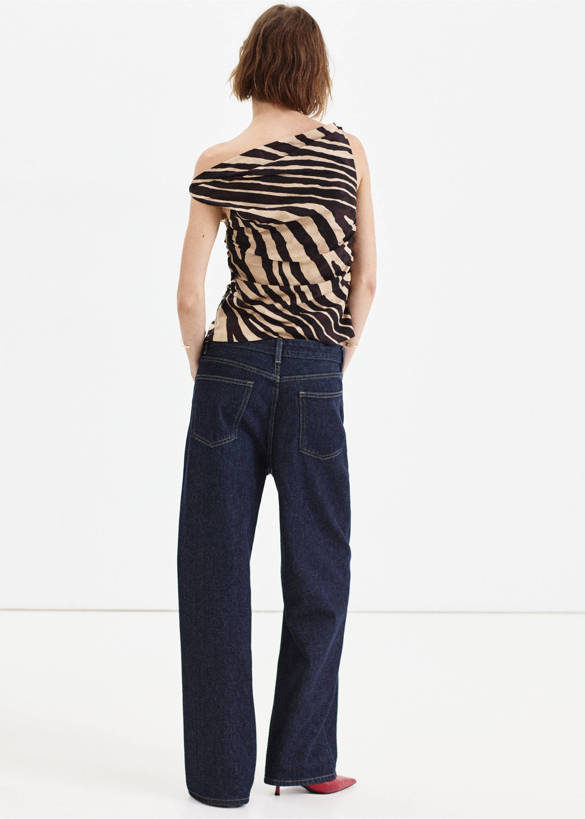 Draped cotton top - Reverse of the article, Black. Ref: 37043321-00.