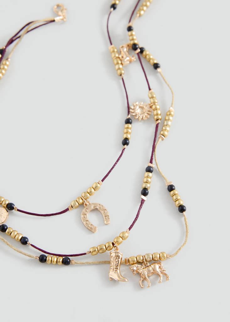 Multichain bead necklace — Beige