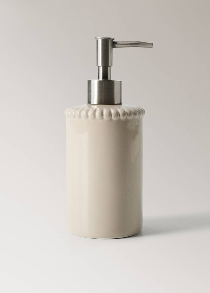 Lacquer-effect earthenware dispenser — Beige