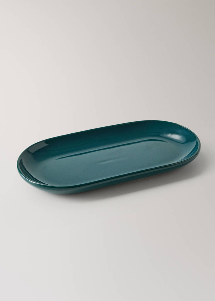 Gloss-finish ceramic bathroom tray — Petrol Blue