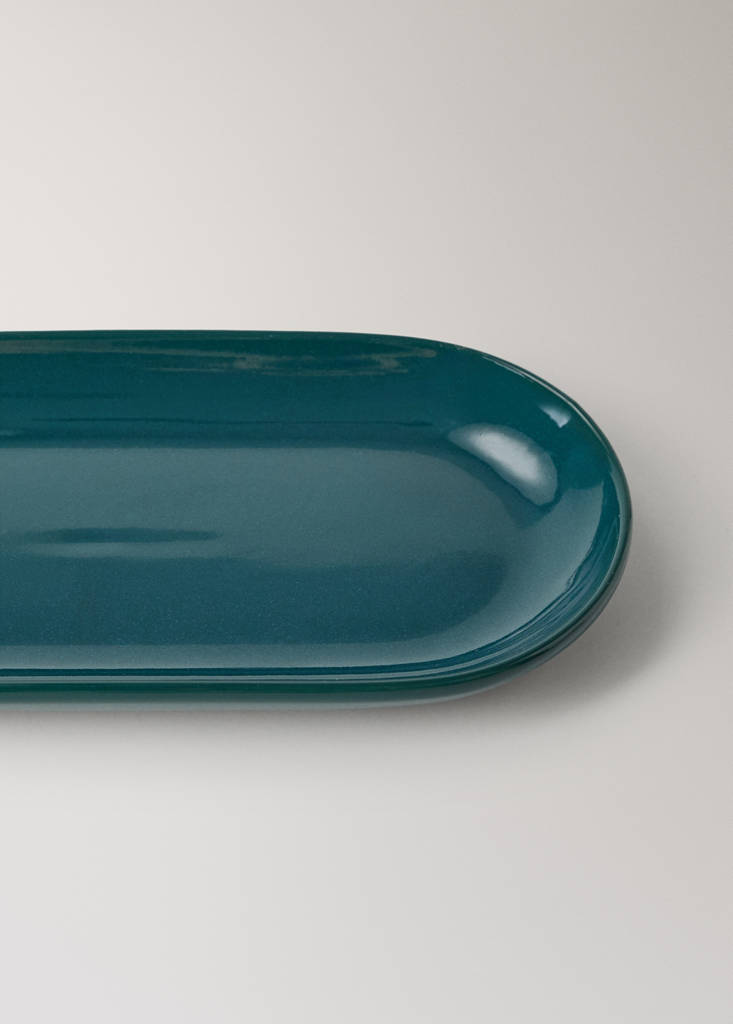 Gloss-finish ceramic bathroom tray — Petrol Blue