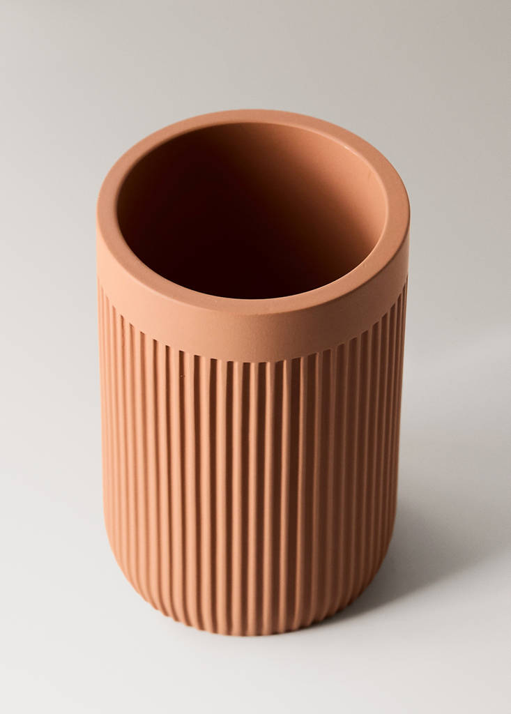 Striped resin toothbrush tumbler — Ochre