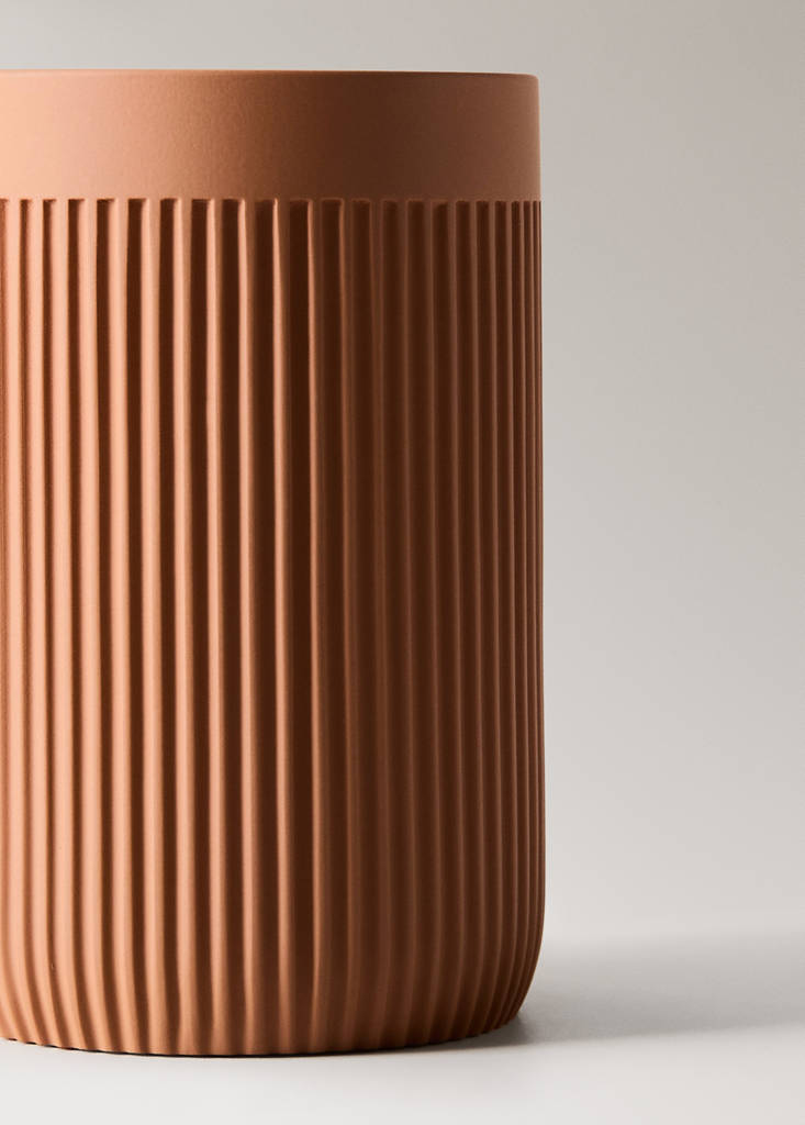Striped resin toothbrush tumbler — Ochre