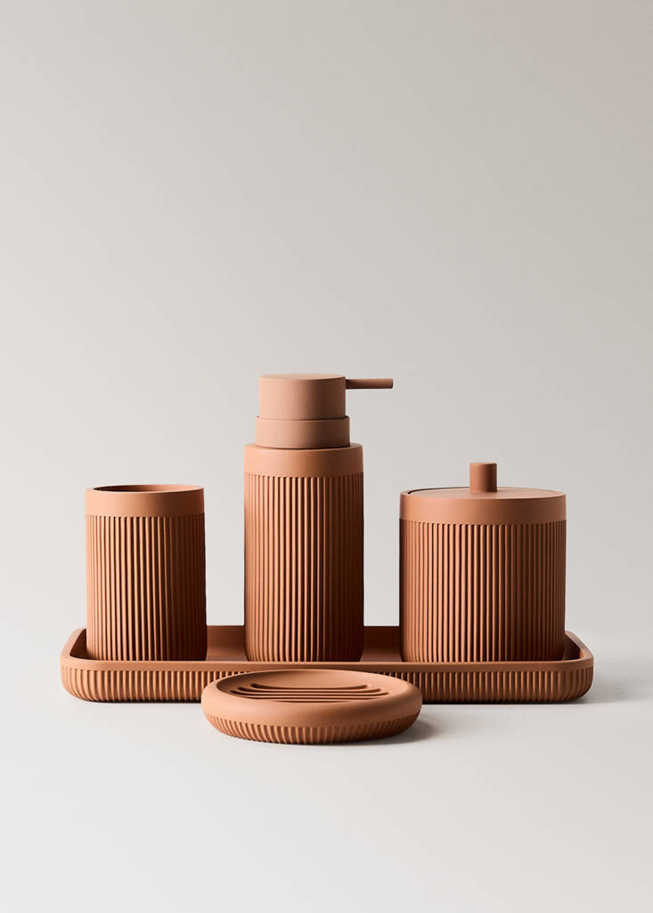 Striped resin toothbrush tumbler — Ochre