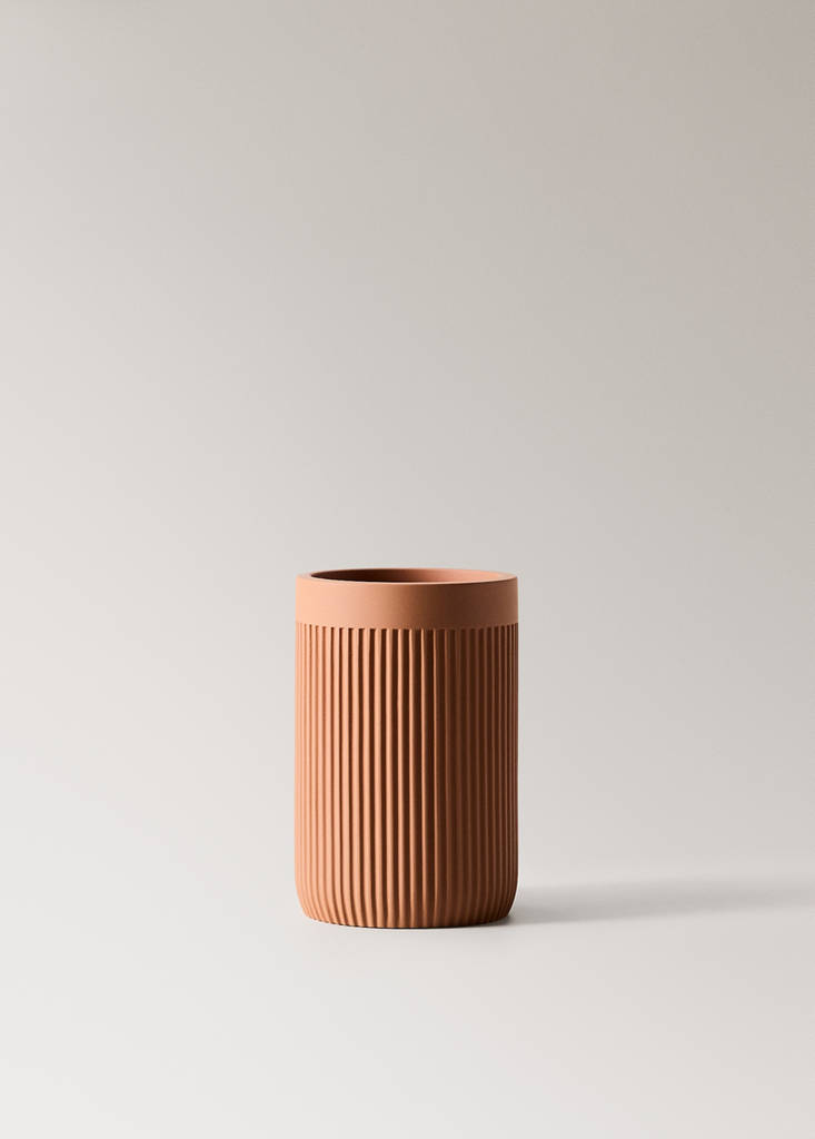 Striped resin toothbrush tumbler — Ochre