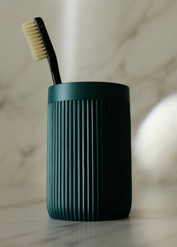 Striped resin toothbrush tumbler — Dark Green
