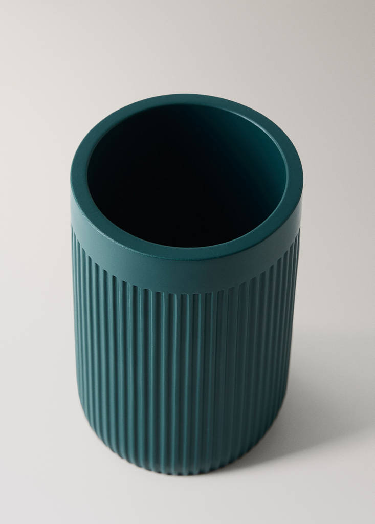 Striped resin toothbrush tumbler — Dark Green