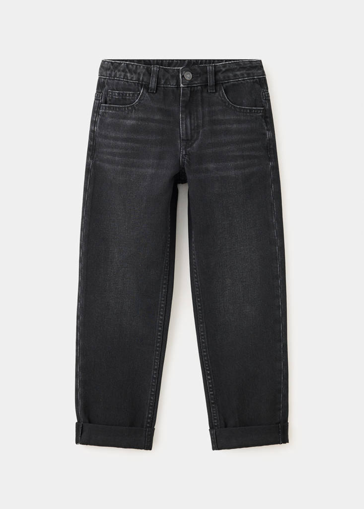 Regular fit jeans with rolled-up hem — Black denim