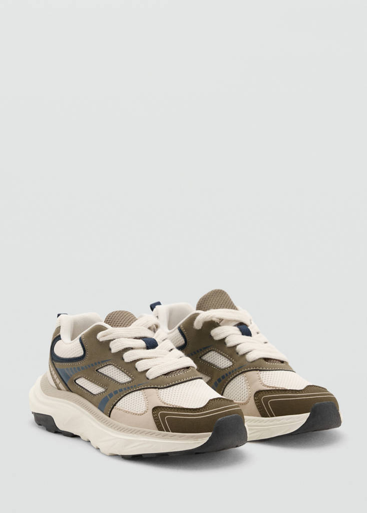 Lace-up mixed sneakers — Khaki