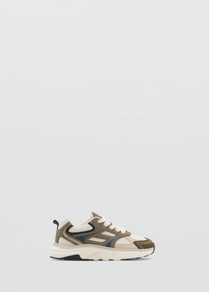 Lace-up mixed sneakers — Khaki