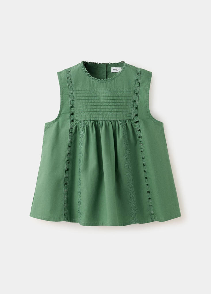 Gathered details cotton blouse — Green