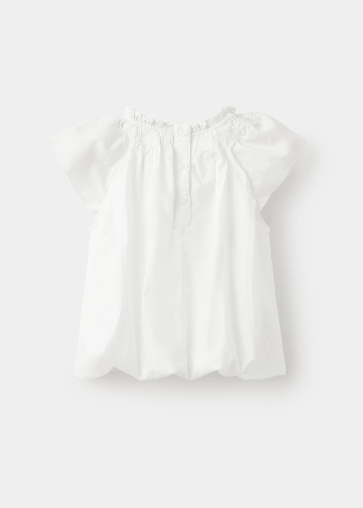 Cotton blouse with gathered hem — White