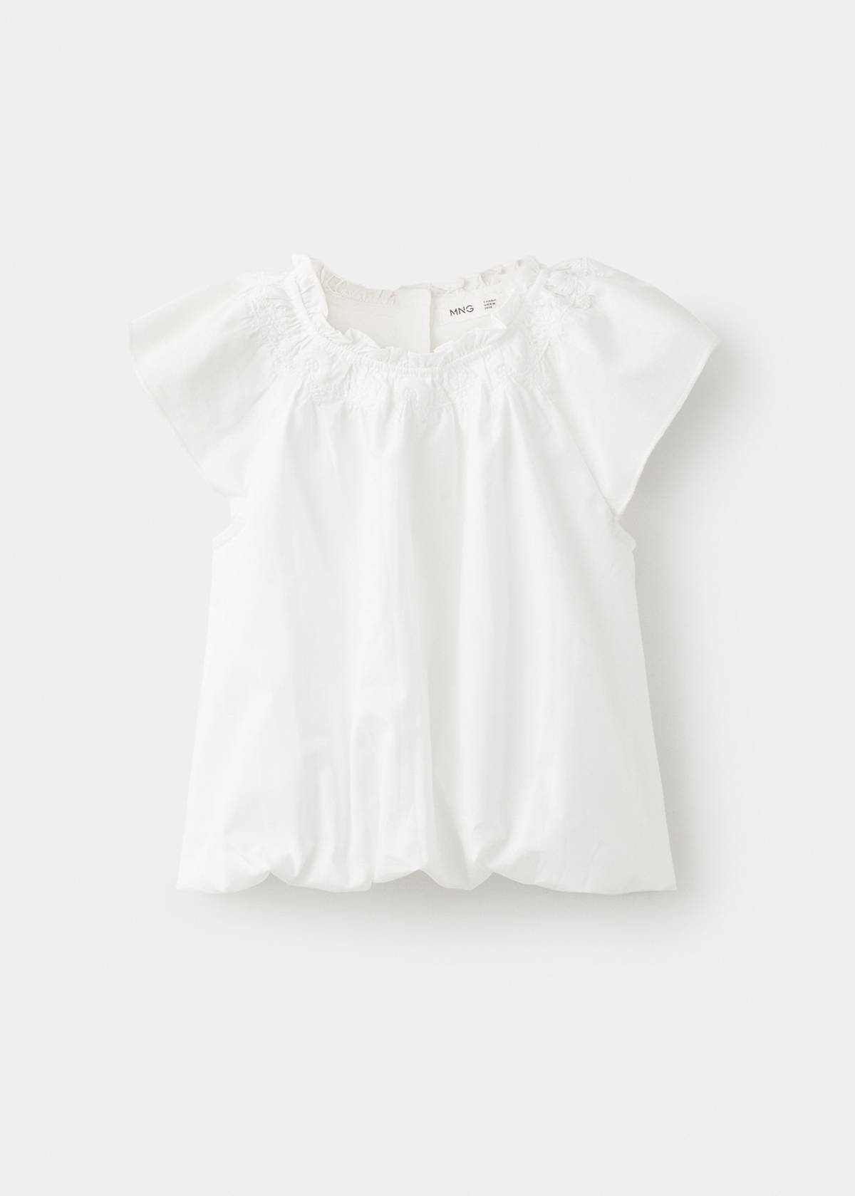 Cotton blouse with gathered hem — White