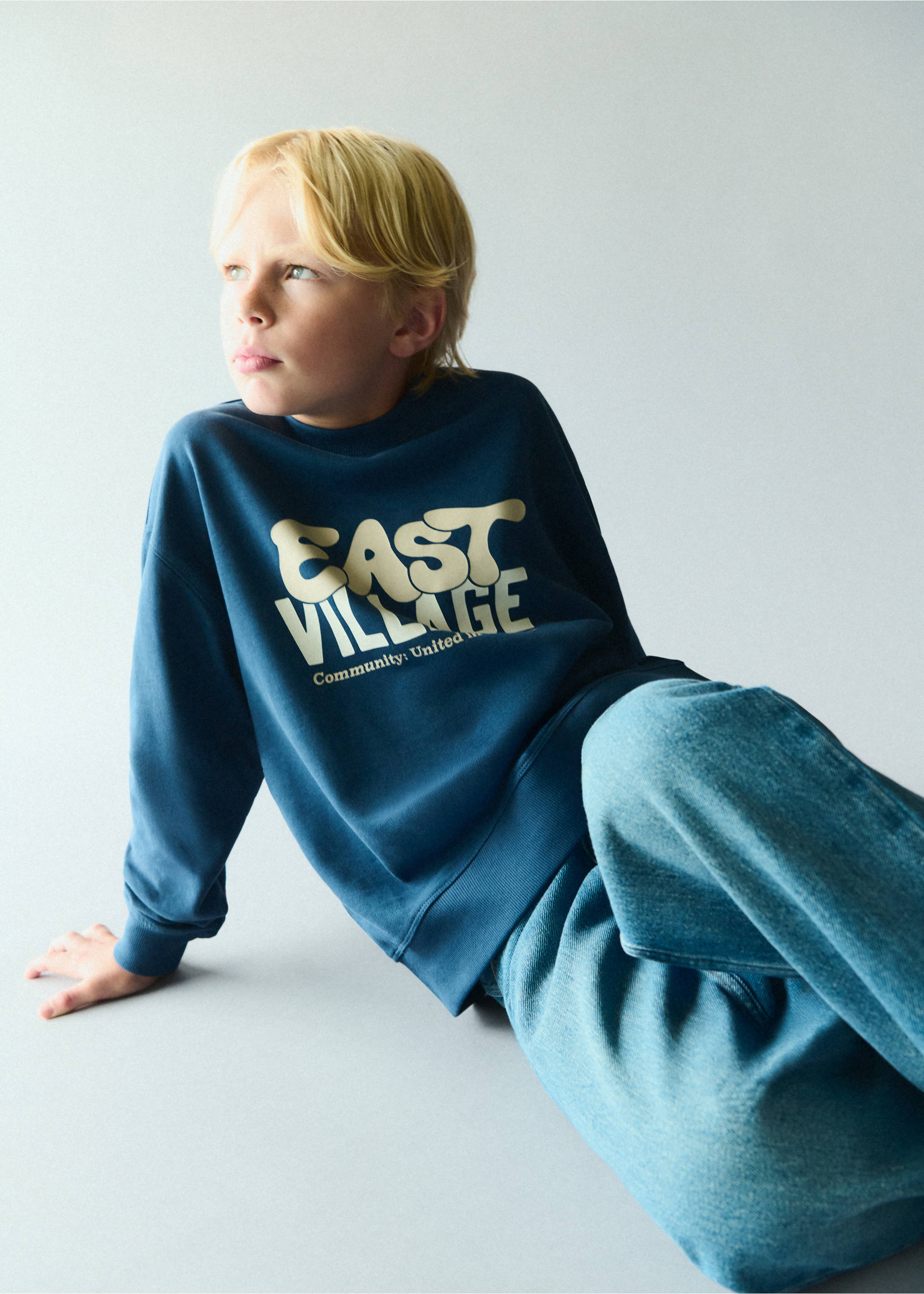 100% cotton sweatshirt with phrase - Details of the article 6, Blue. Ref: 37043875-00.