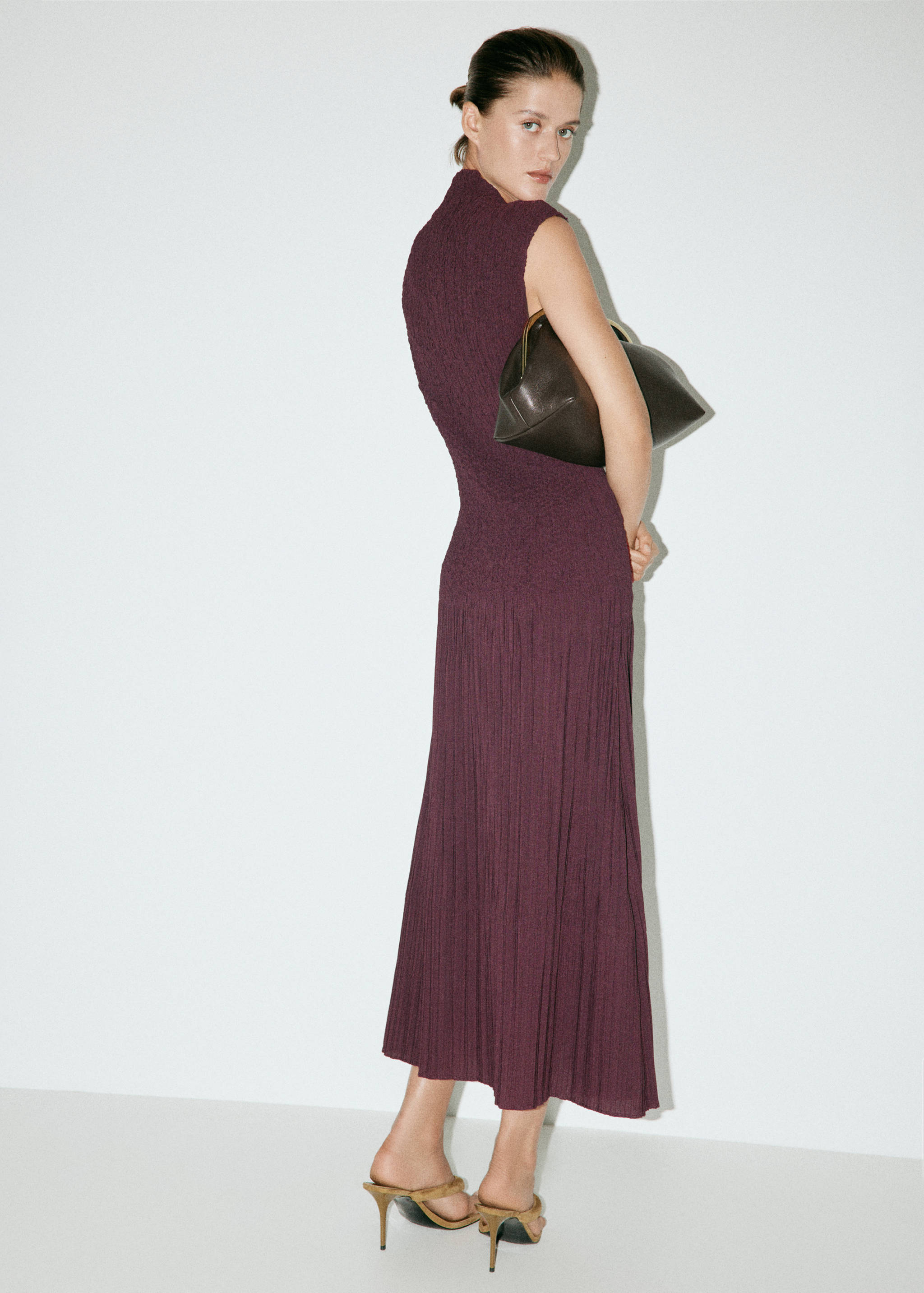 Vestido evasé combinado textura - Reverso del artículo