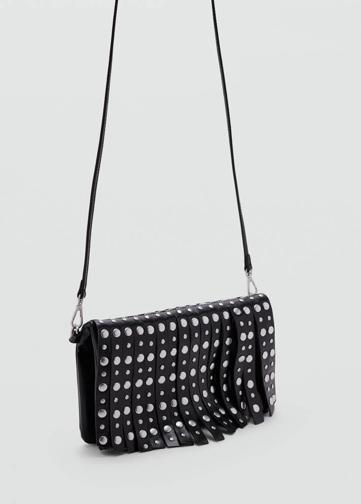 Fringed crossbody bag with studs — Black