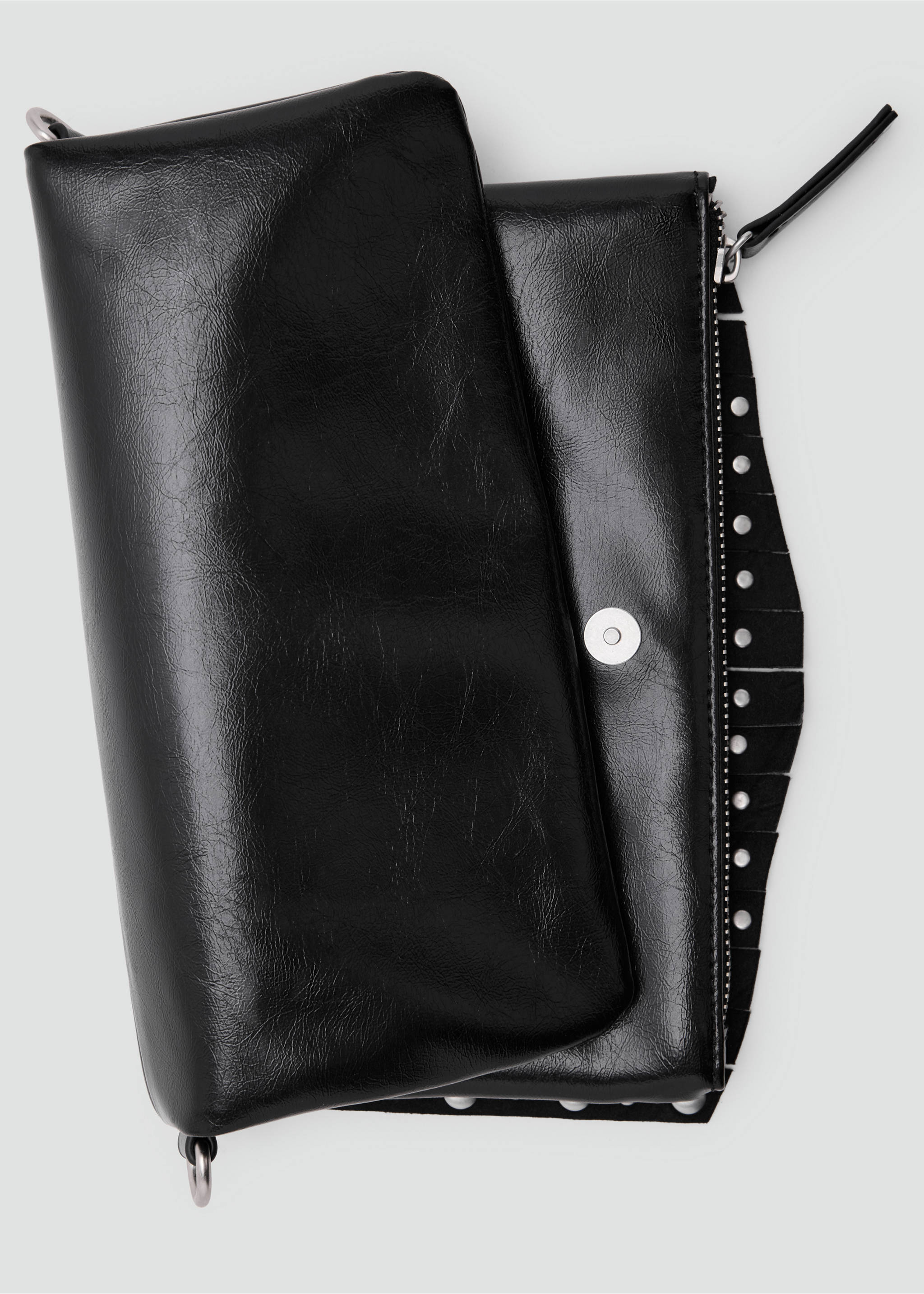 Fringed, studded shoulder bag - Details of the article 1, Black. Ref: 37043880-00.