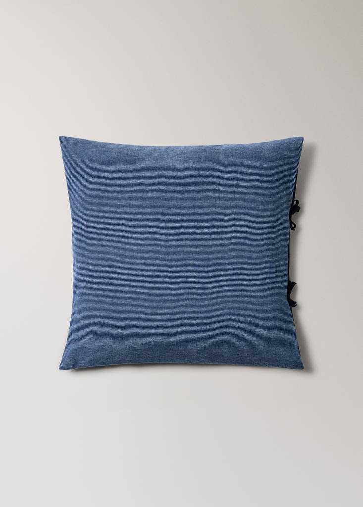 Linen and cotton striped pillowcase 60 x 60 cm — Indigo Blue