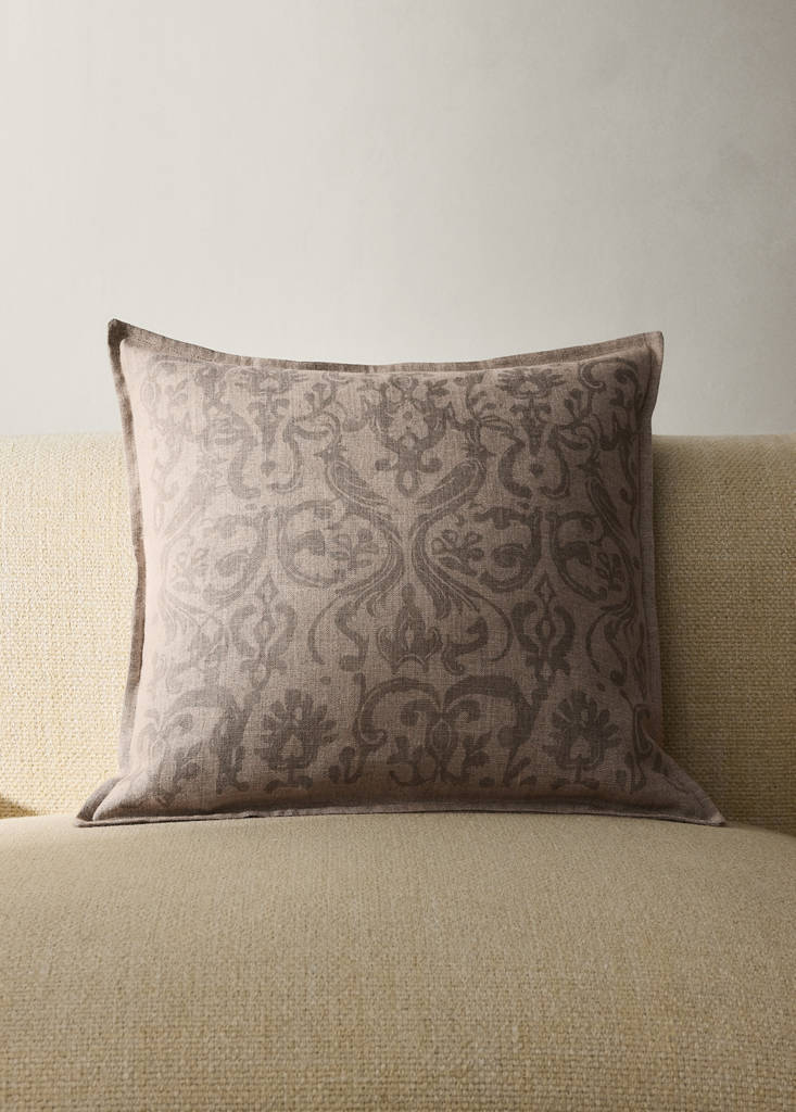 Ornamental-print linen-cotton cushion cover 50 x 50 cm — Light/Pastel Brown