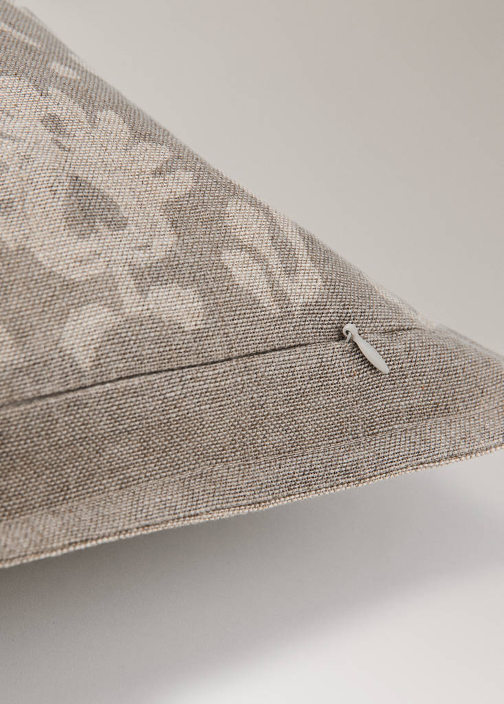 Ornamental-print linen-cotton cushion cover 50 x 50 cm — Light/Pastel Brown
