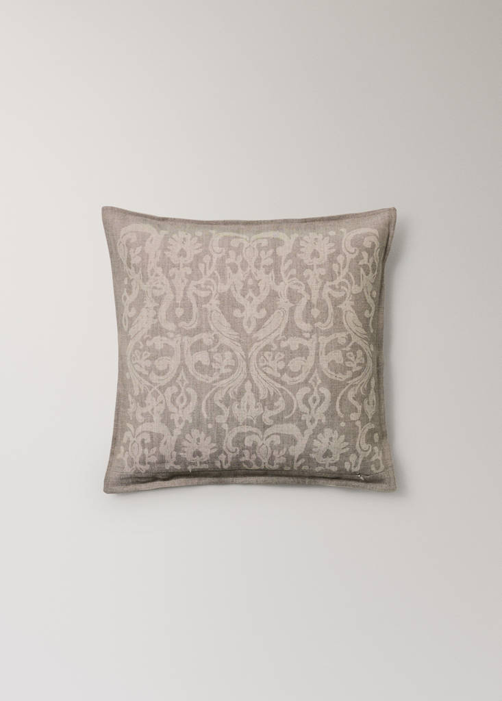 Ornamental-print linen-cotton cushion cover 50 x 50 cm — Light/Pastel Brown