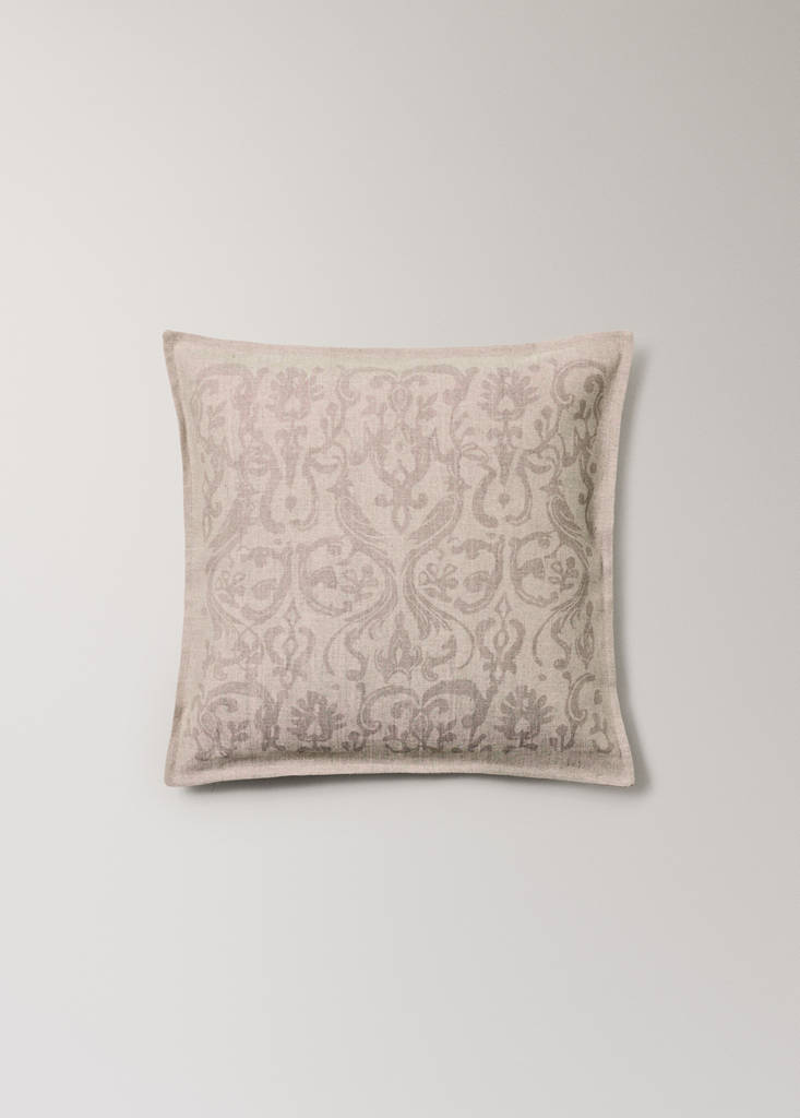 Ornamental-print linen-cotton cushion cover 50 x 50 cm — Light/Pastel Brown