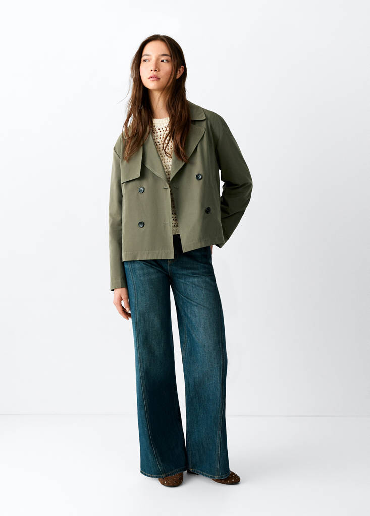 Short double-breasted trench coat — Khaki