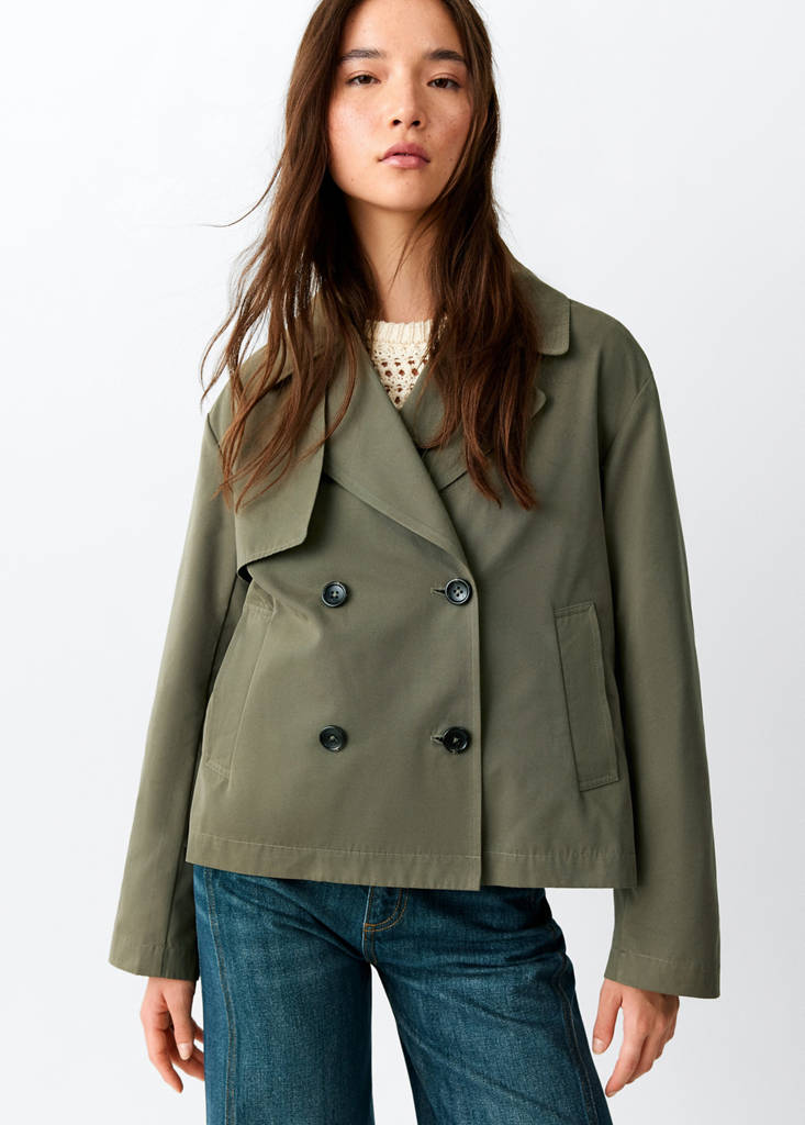 Short double-breasted trench coat — Khaki