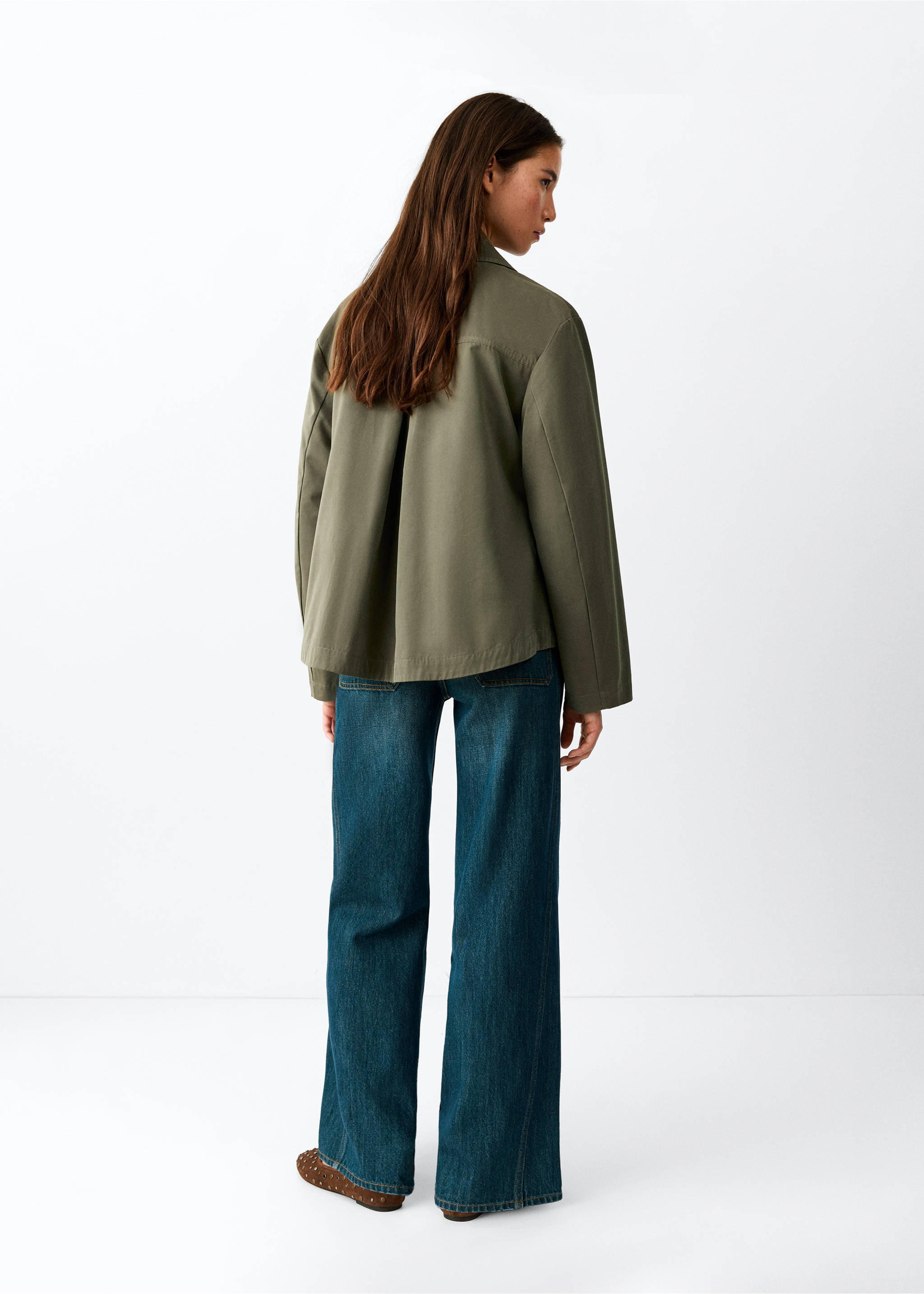 Trench court double boutonnage - Verso de l’article, Kaki. Ref: 37044068-00.