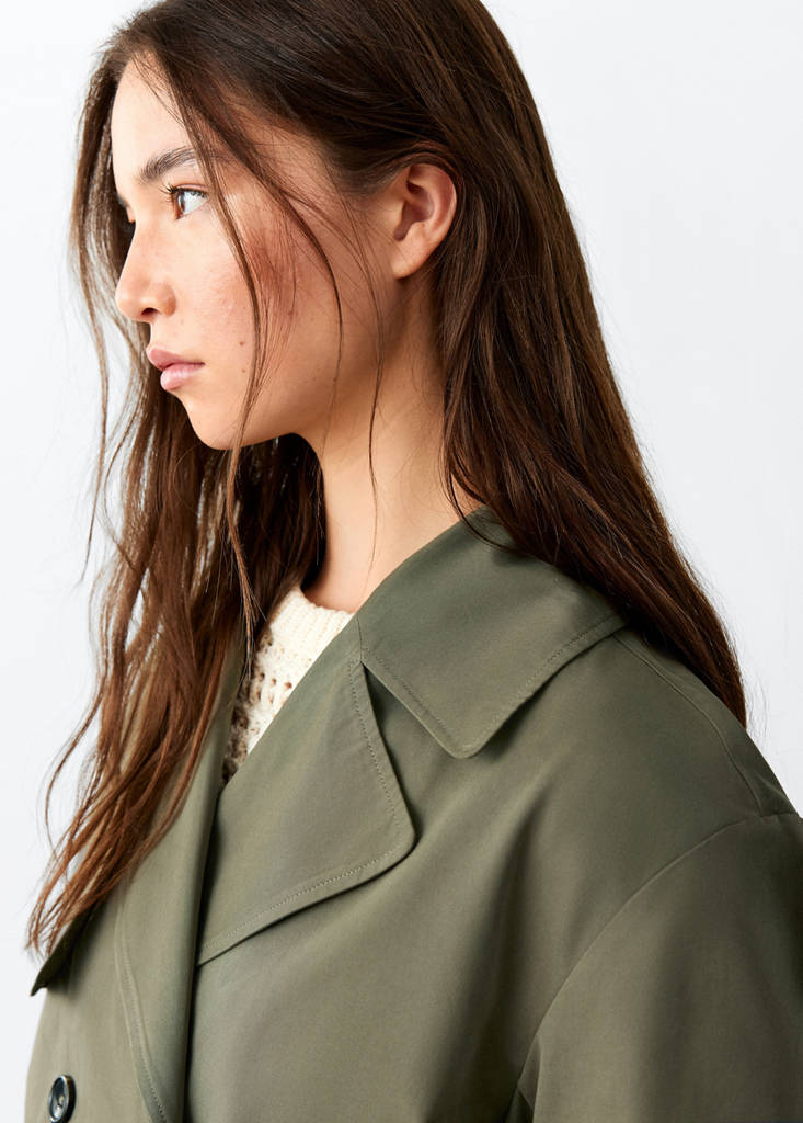 Short double-breasted trench coat — Khaki