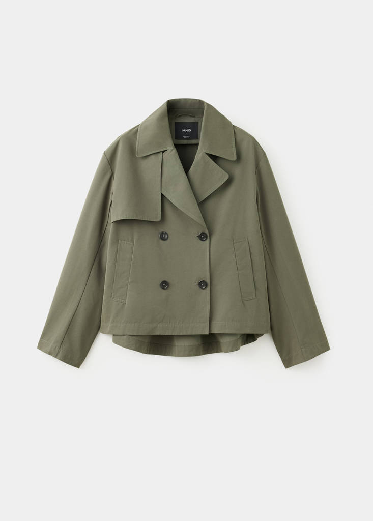 Short double-breasted trench coat — Khaki