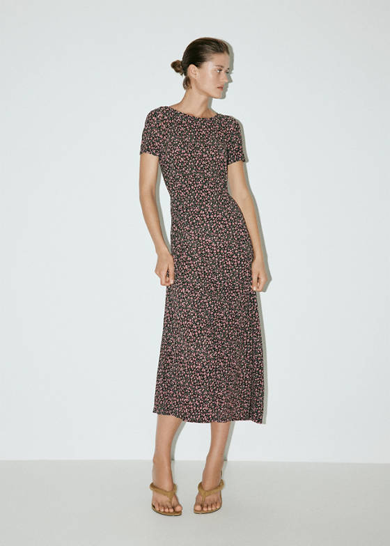Drape detaylı desenli elbise