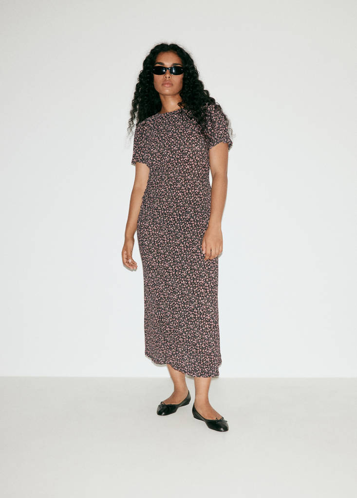 Printed dress with draped detail — Black