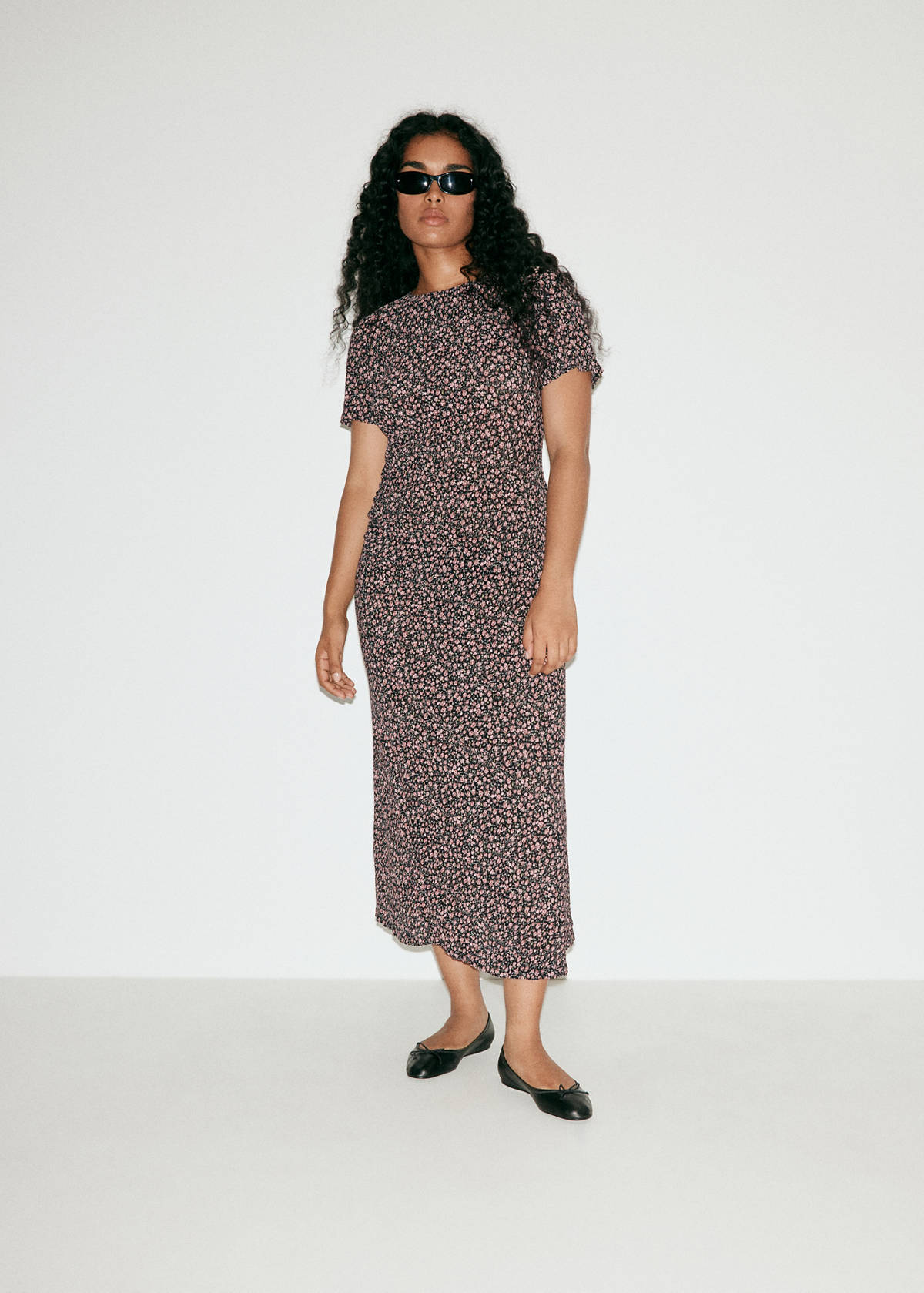 Printed dress with draped detail — Black