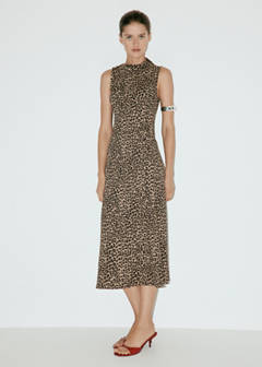 Textured dress with gathered details — Brown 2