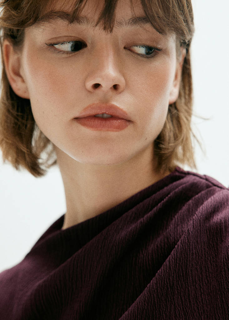 Textured dress with gathered details — Burgundy