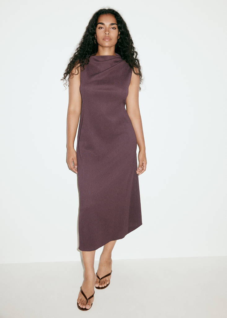 Textured dress with gathered details — Burgundy