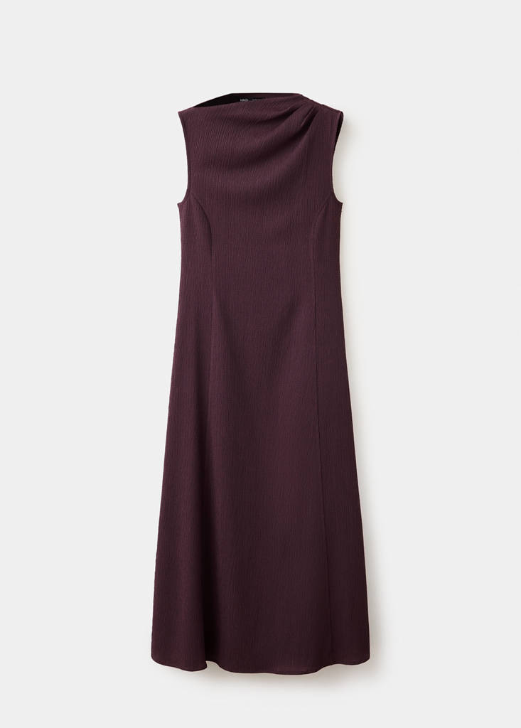 Textured dress with gathered details — Burgundy