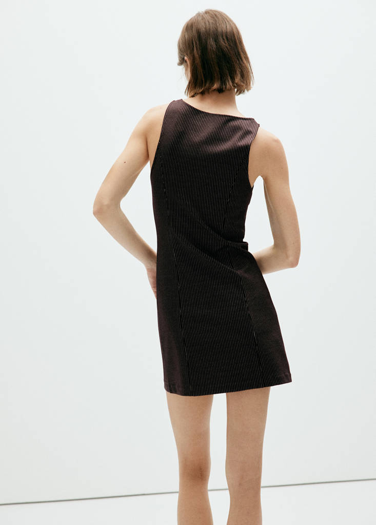 Striped dress with stitching detail — Brown