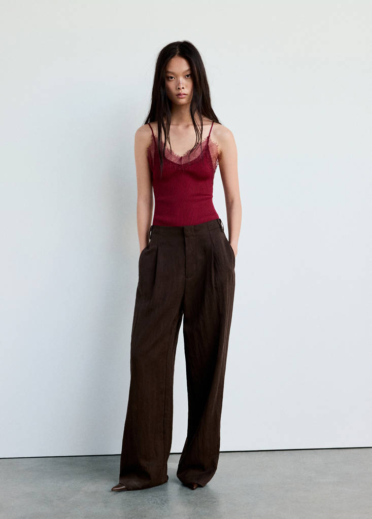 Ribbed lace top — Wine