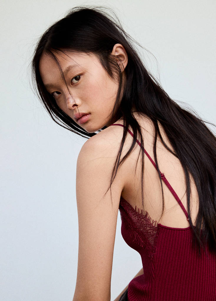 Ribbed lace top — Wine