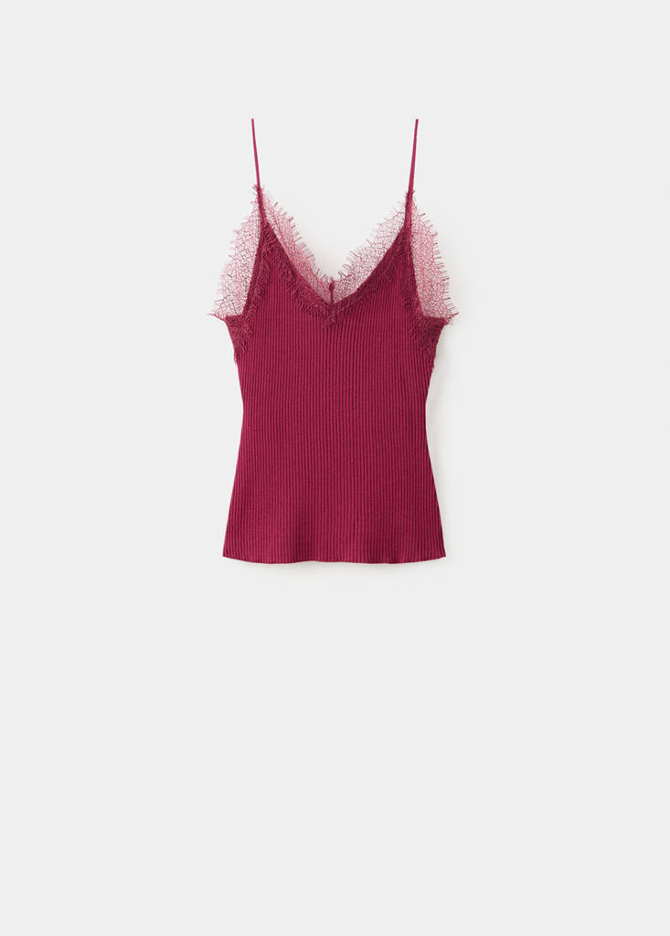 Ribbed lace top — Wine