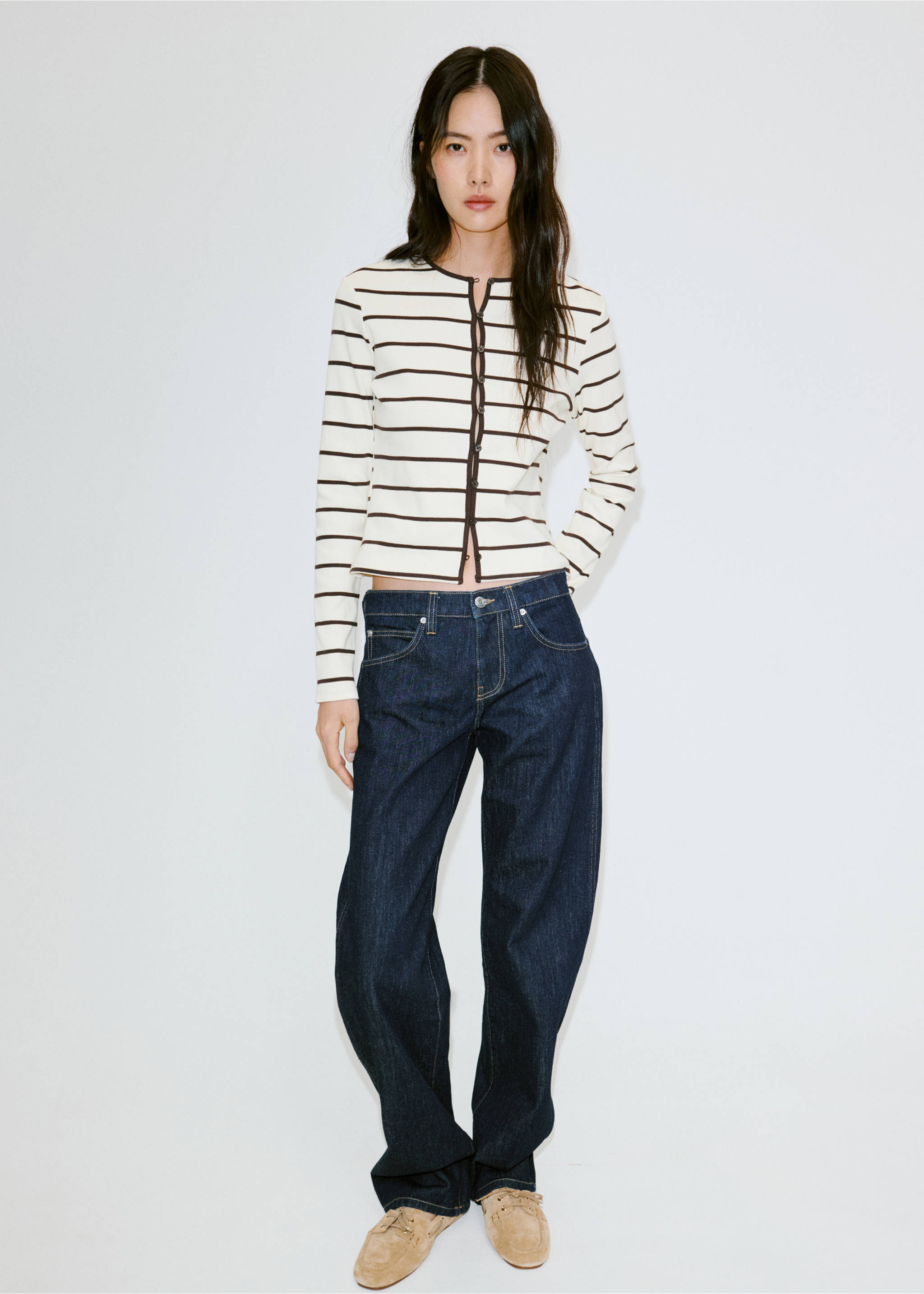 Stripped knit cardigan - General plane, Ecru. Ref: 37044074-00.