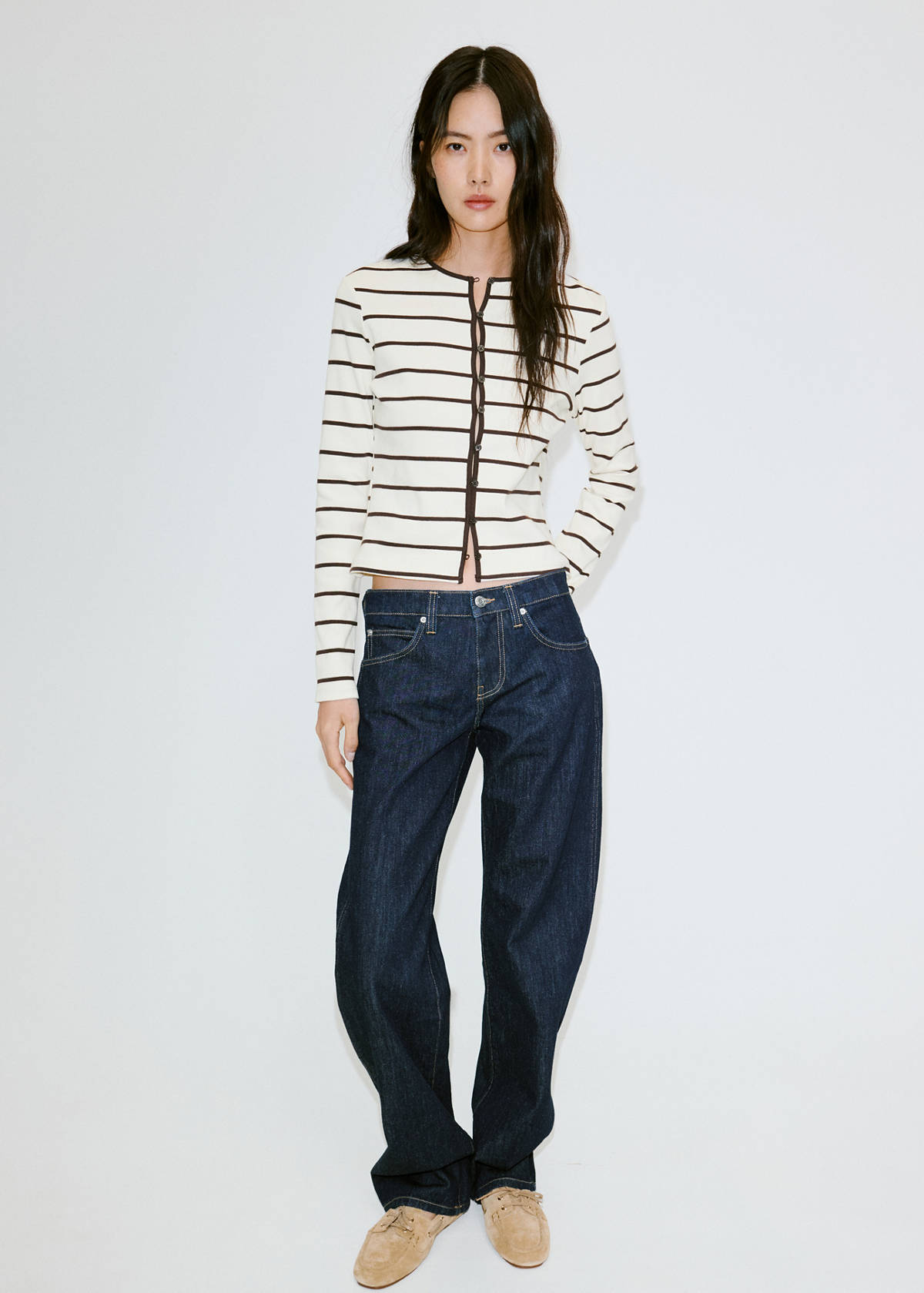 Stripped knit cardigan — Ecru