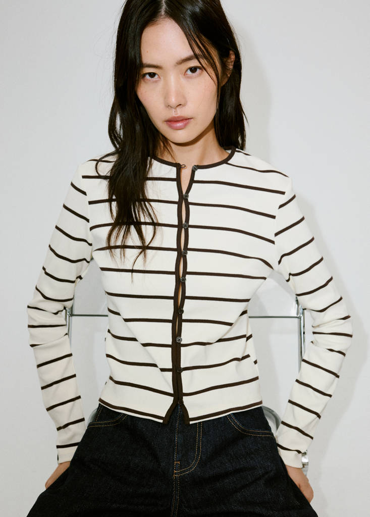 Stripped knit cardigan — Ecru