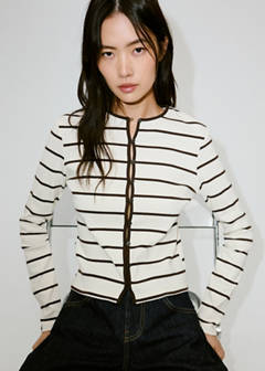Stripped knit cardigan — Ecru 1
