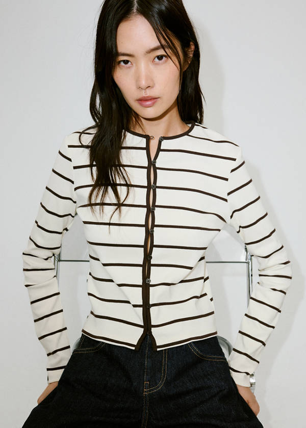 Stripped knit cardigan — Ecru