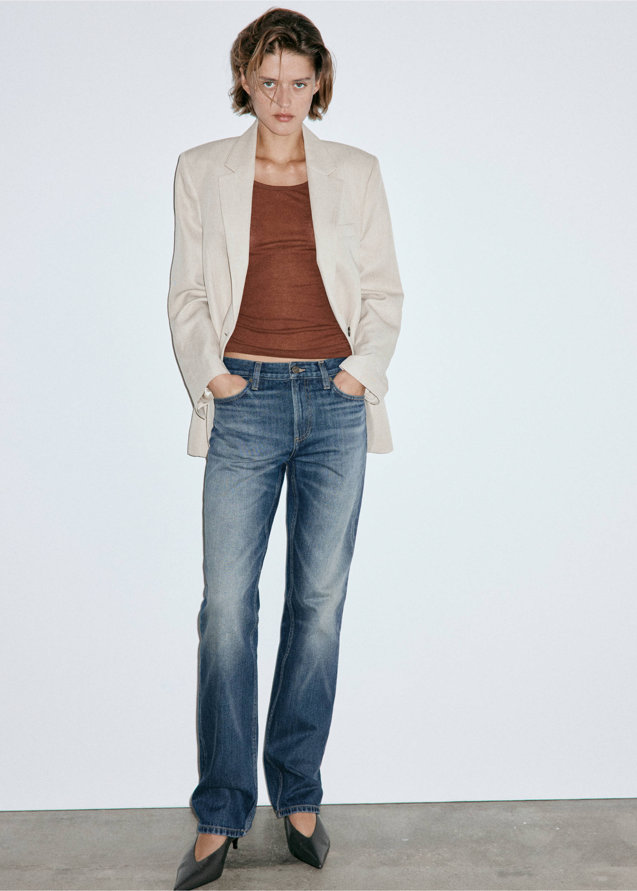 Mid-rise straight jeans - General plane, Dark Blue. Ref: 37044075-00.