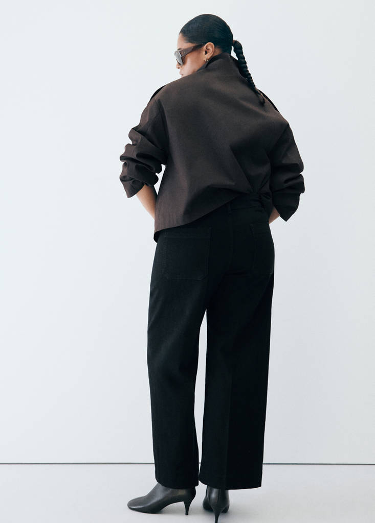 Wide-leg patch pocket jeans — Black denim