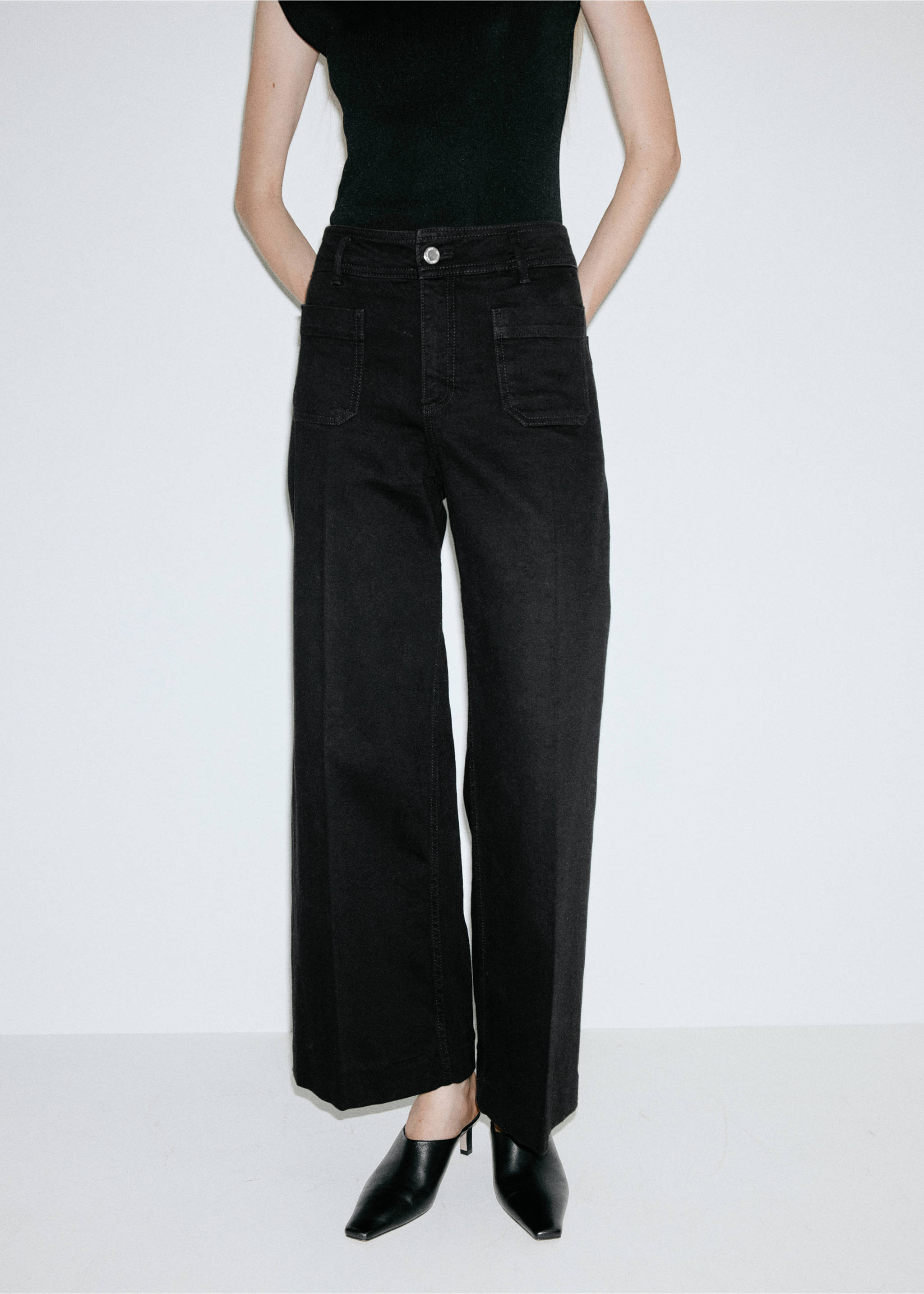 High-waisted wideleg jeans - Medium plane, Black denim. Ref: 37044076-01.